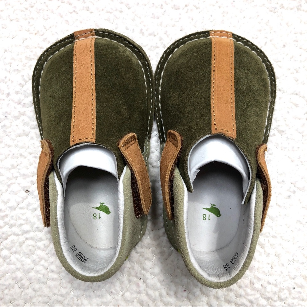 Pipit Suede Stripe Olive Green Baby Shoes Size 3 - Picture 3 of 11